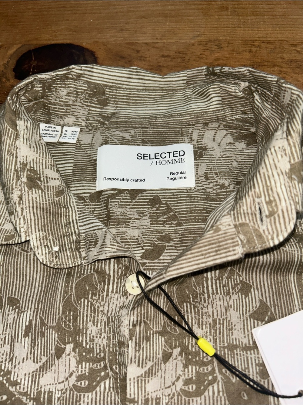 Selected Homme Men’s Olive Abstract Floral Button Front Shirt Size 15.75/M NWT - Picture 4 of 6